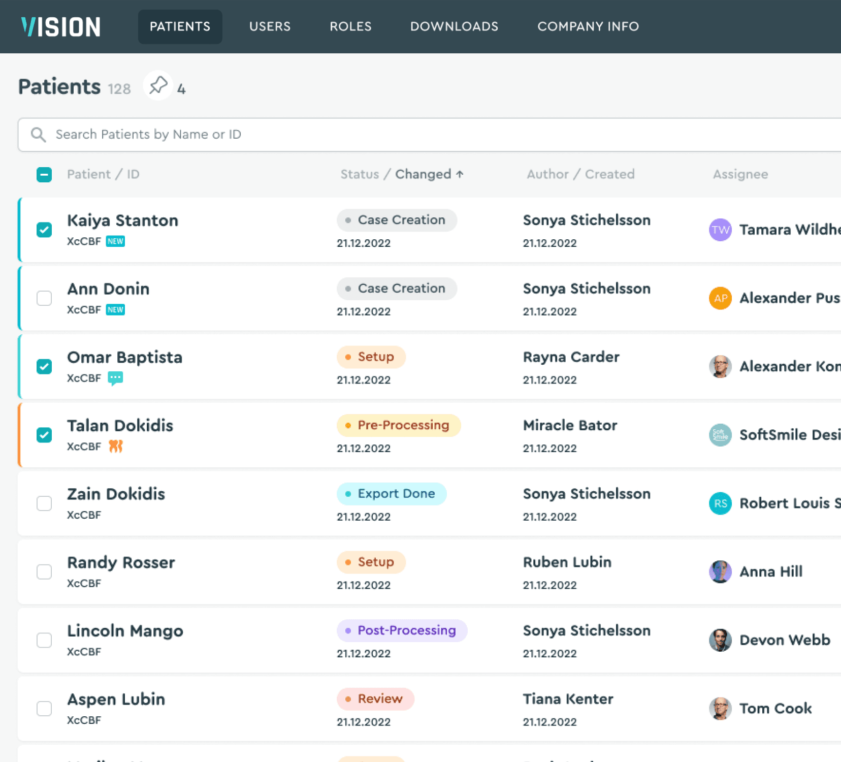 SoftSmile Portal displaying treatment stages on a centralized dashboard