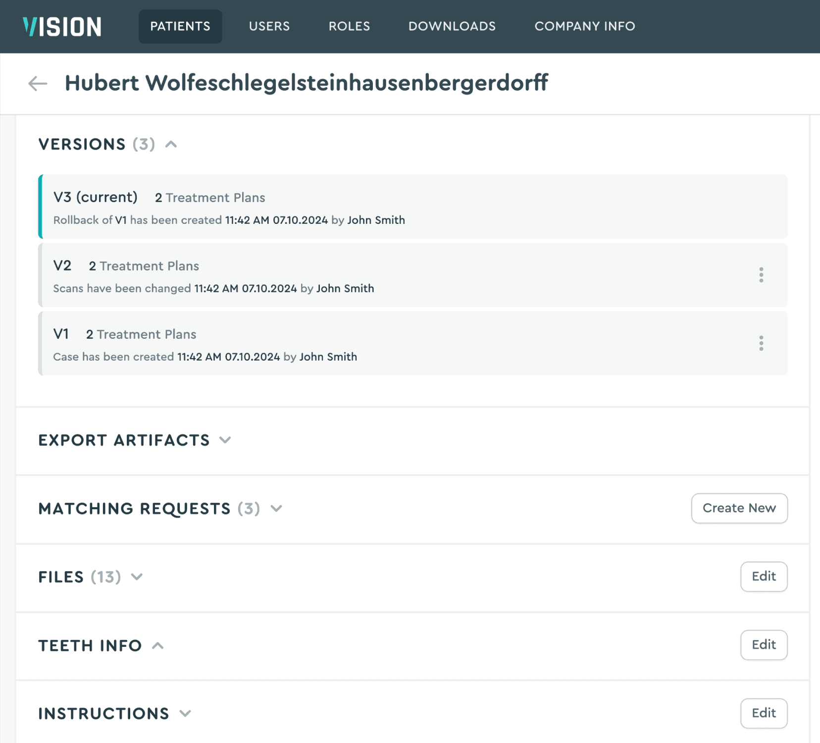 Document library in SoftSmile Portal featuring cloud-stored case files and version tracking